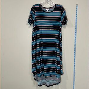Blue, Black, & Pink Striped Short Sleeve Dress By LuLaRoe. Size Small.